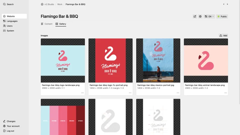 Backend screenshot of n2.studio