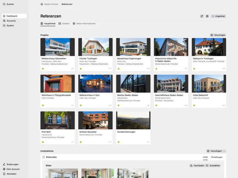 Backend screenshot of nestle-fenster.de