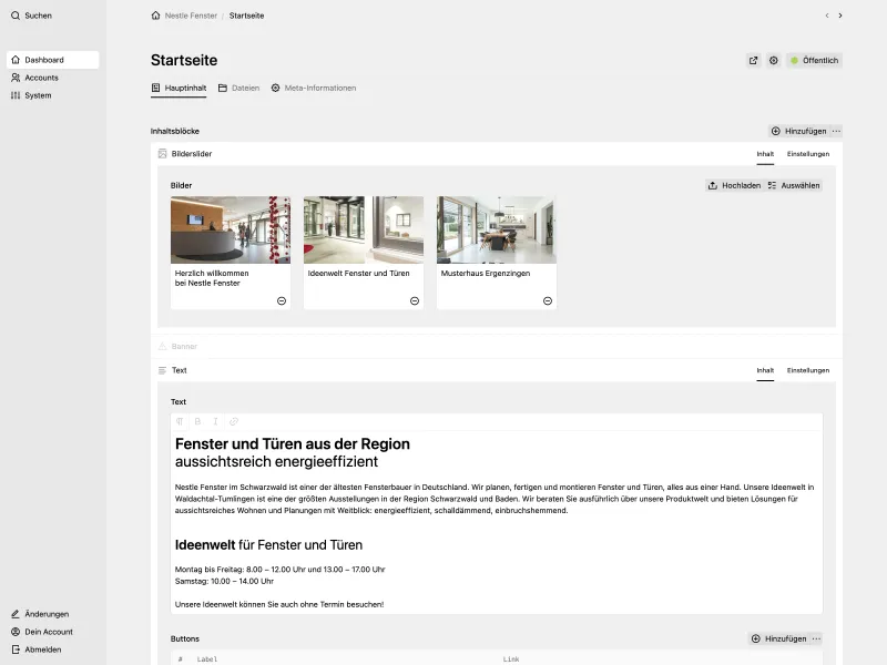 Backend screenshot of nestle-fenster.de