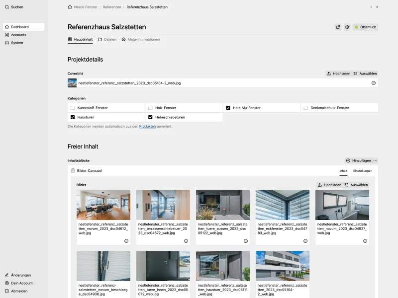 Backend screenshot of nestle-fenster.de