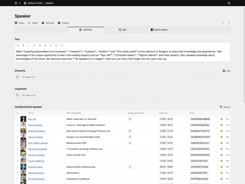Backend screenshot of netforum.dtm-group.de