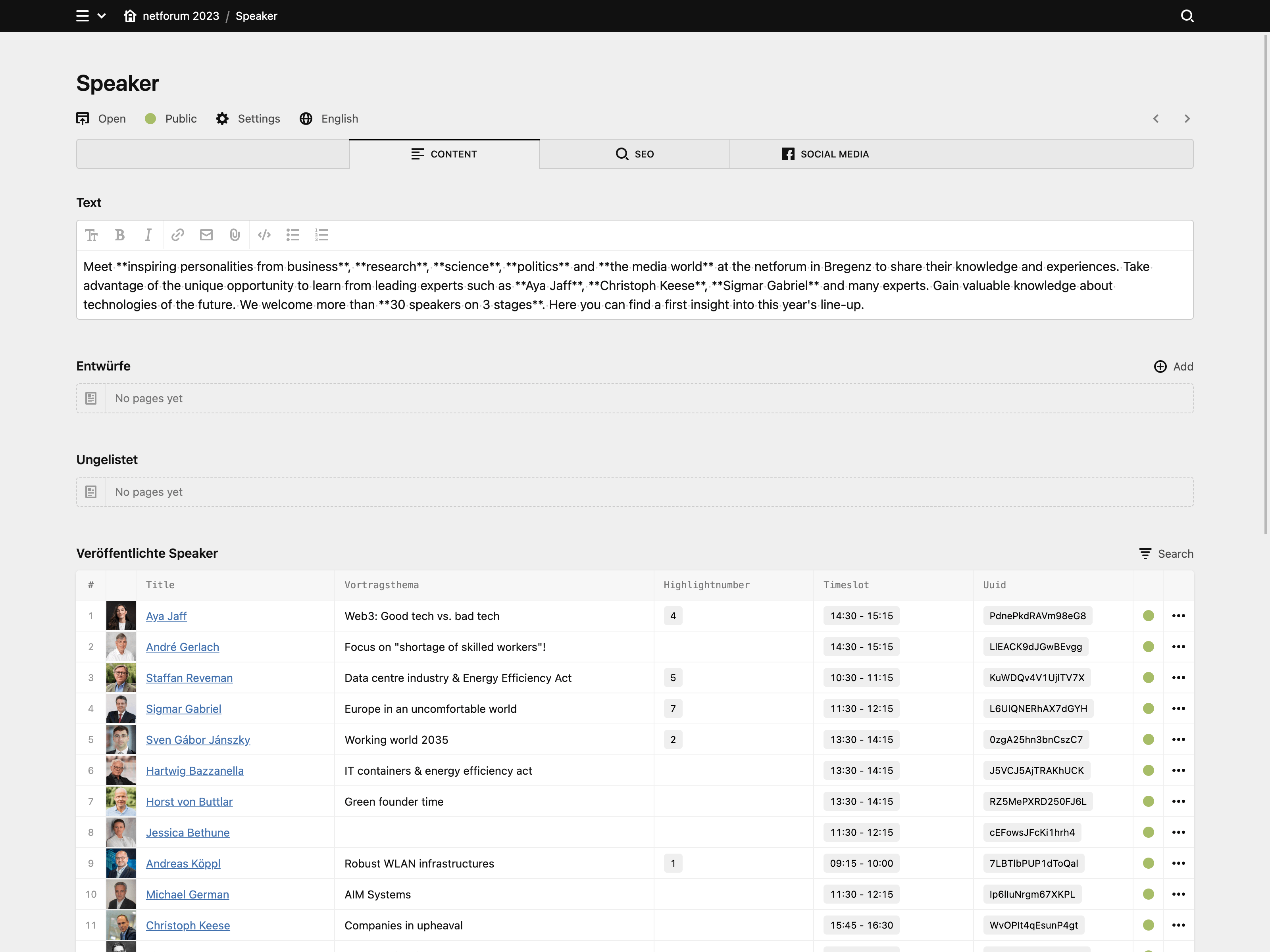 Backend screenshot of netforum.dtm-group.de