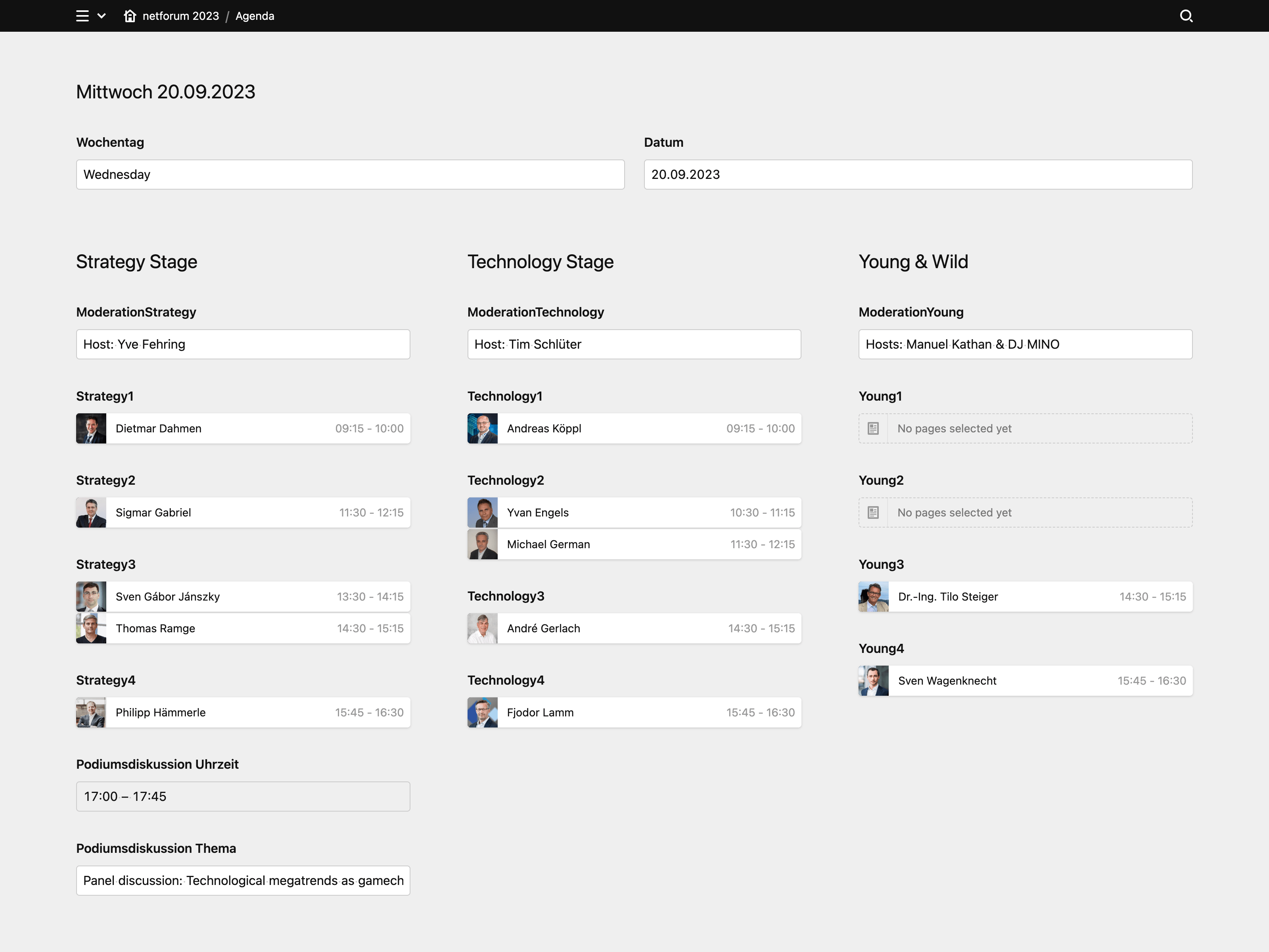 Backend screenshot of netforum.dtm-group.de