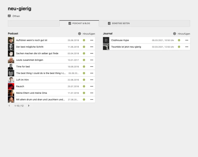 Panel screenshot of neu-gierig.fm