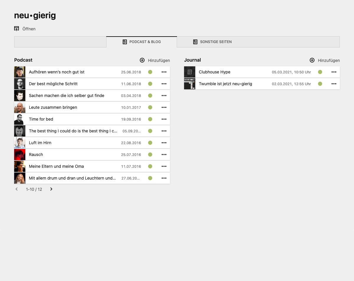 Backend screenshot of neu-gierig.fm