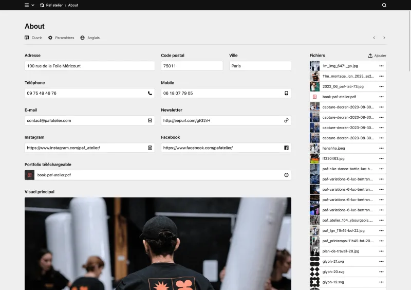 Backend screenshot of pafatelier.com