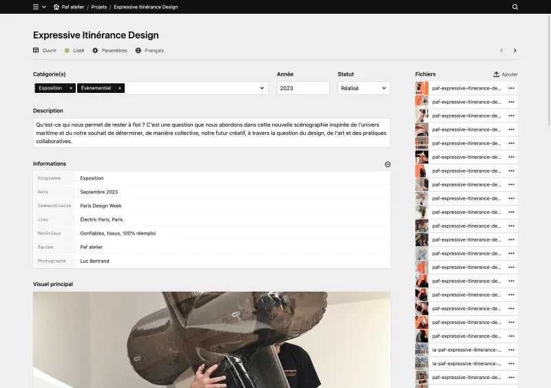 Backend screenshot of pafatelier.com