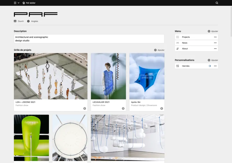 Backend screenshot of pafatelier.com