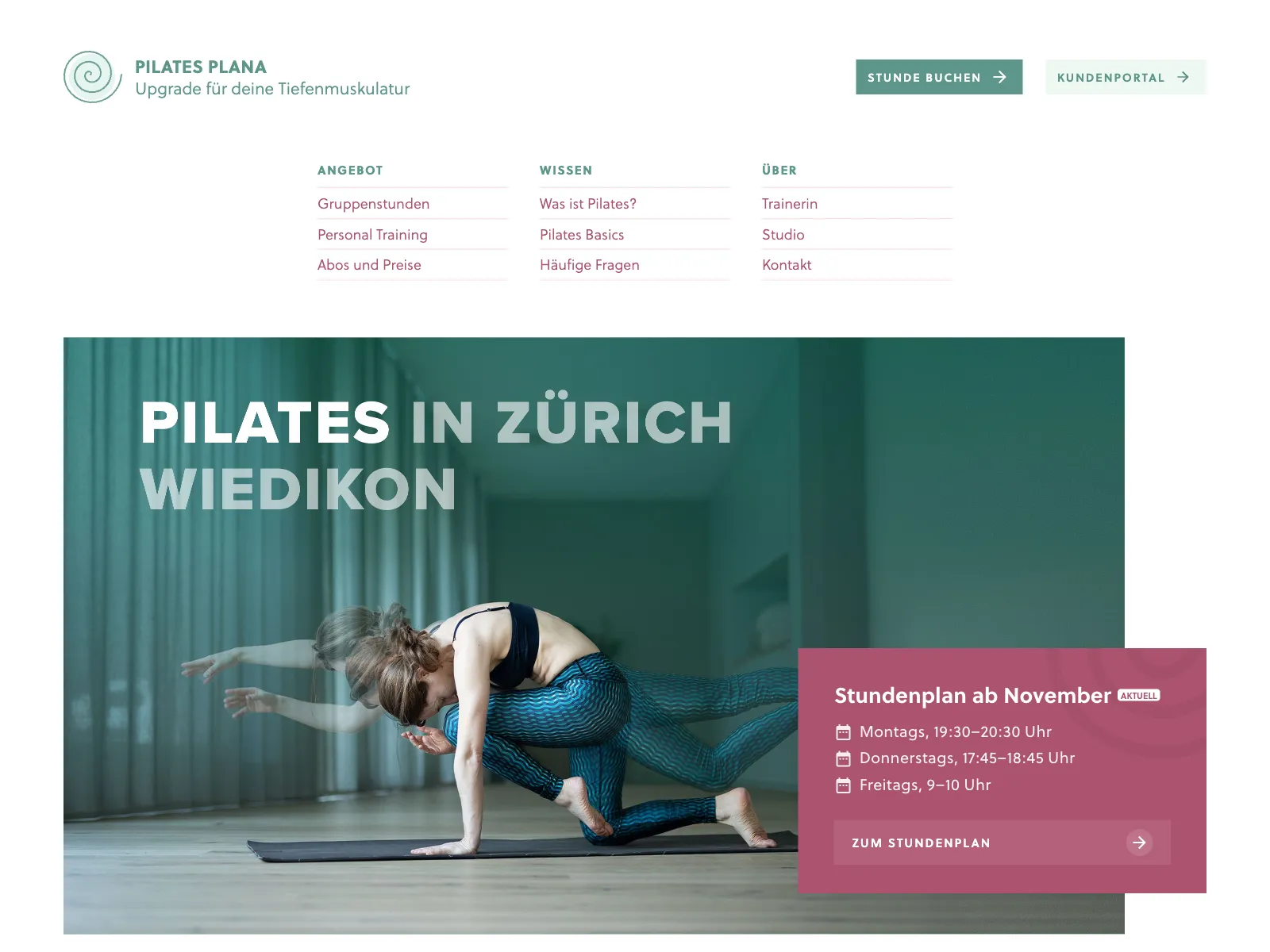 Frontend screenshot of pilatesplana.ch