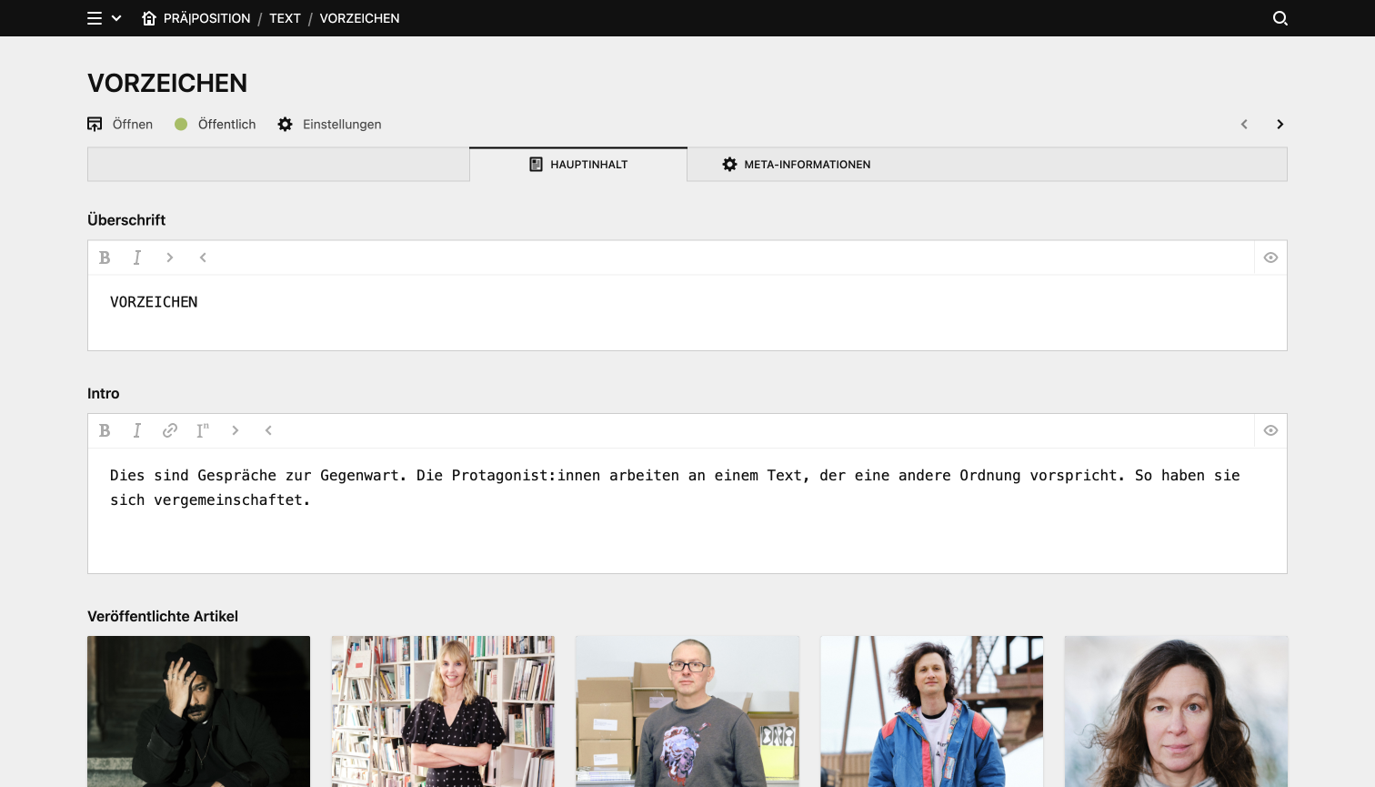 Backend screenshot of praeposition.com