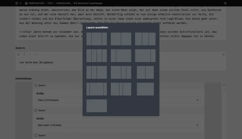 Backend screenshot of praeposition.com