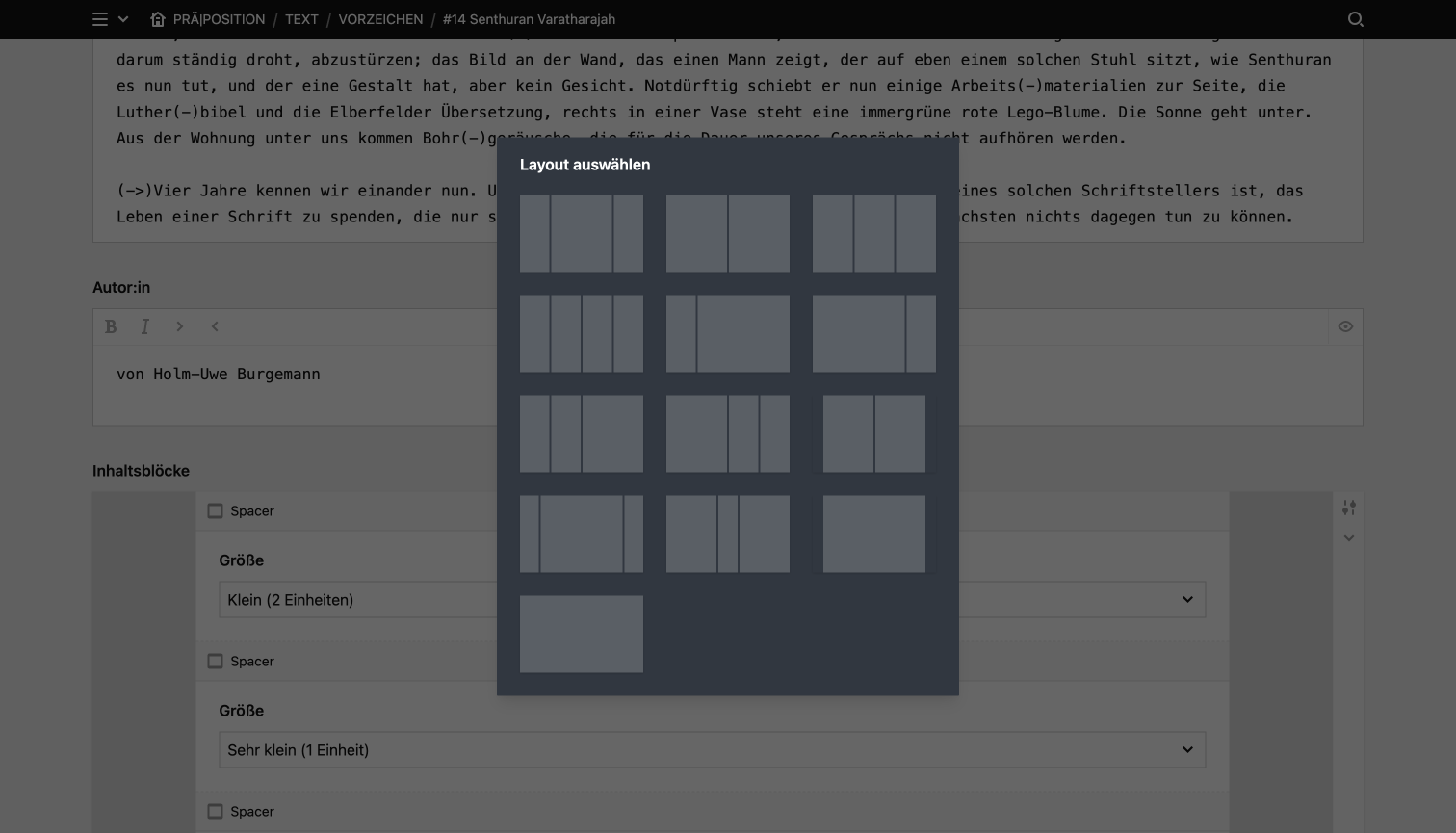 Backend screenshot of praeposition.com