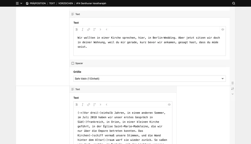 Backend screenshot of praeposition.com