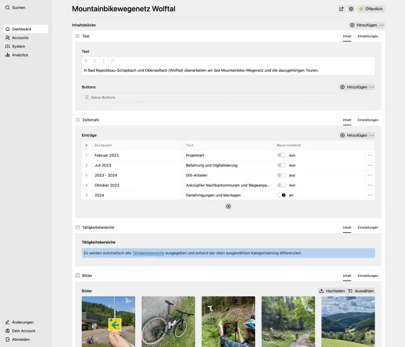 Backend screenshot of pro-cycl.de