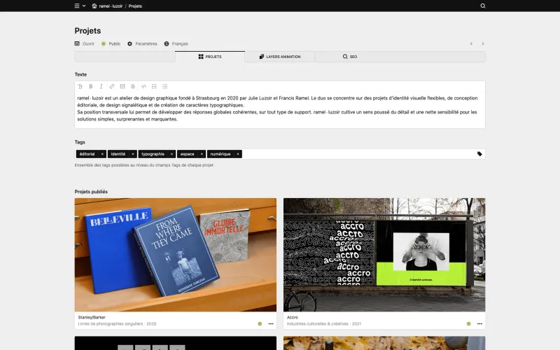 Backend screenshot of ramel-luzoir.com