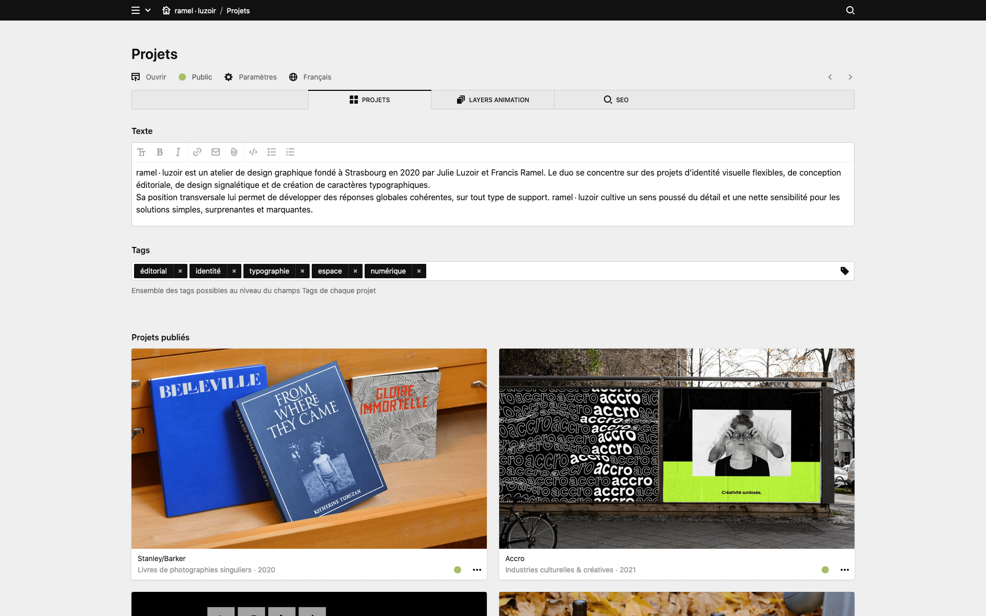 Backend screenshot of ramel-luzoir.com
