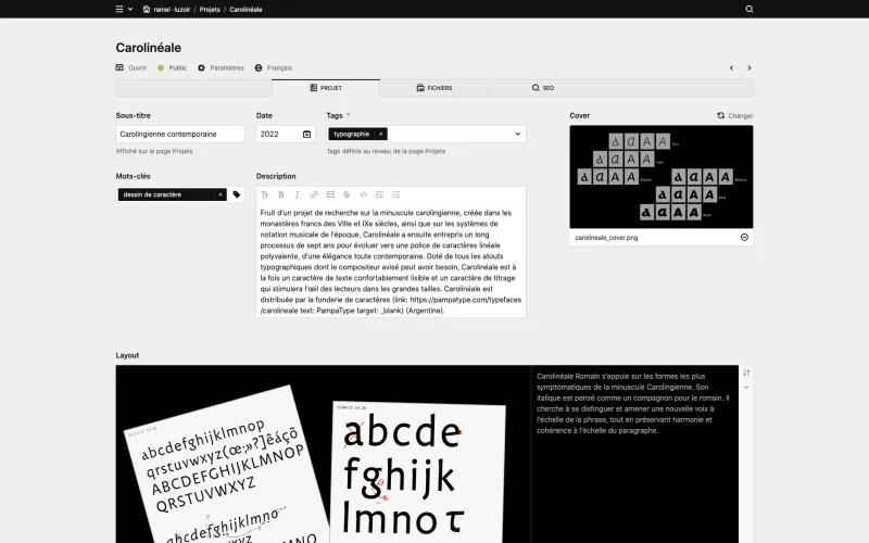Backend screenshot of ramel-luzoir.com