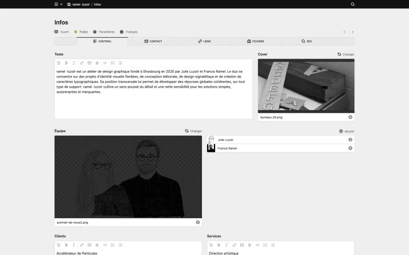 Backend screenshot of ramel-luzoir.com