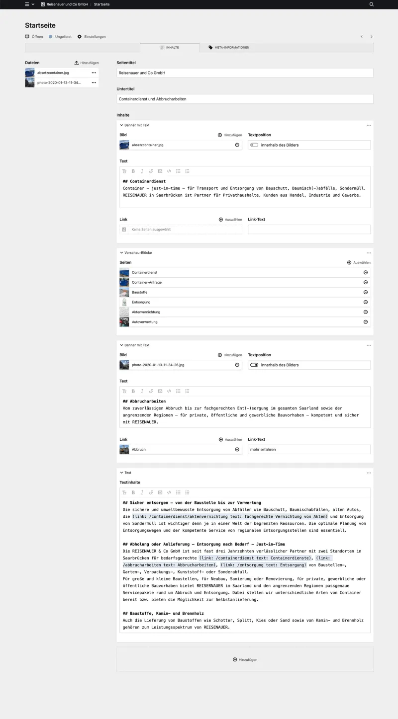 Backend screenshot of reisenauer-sb.de
