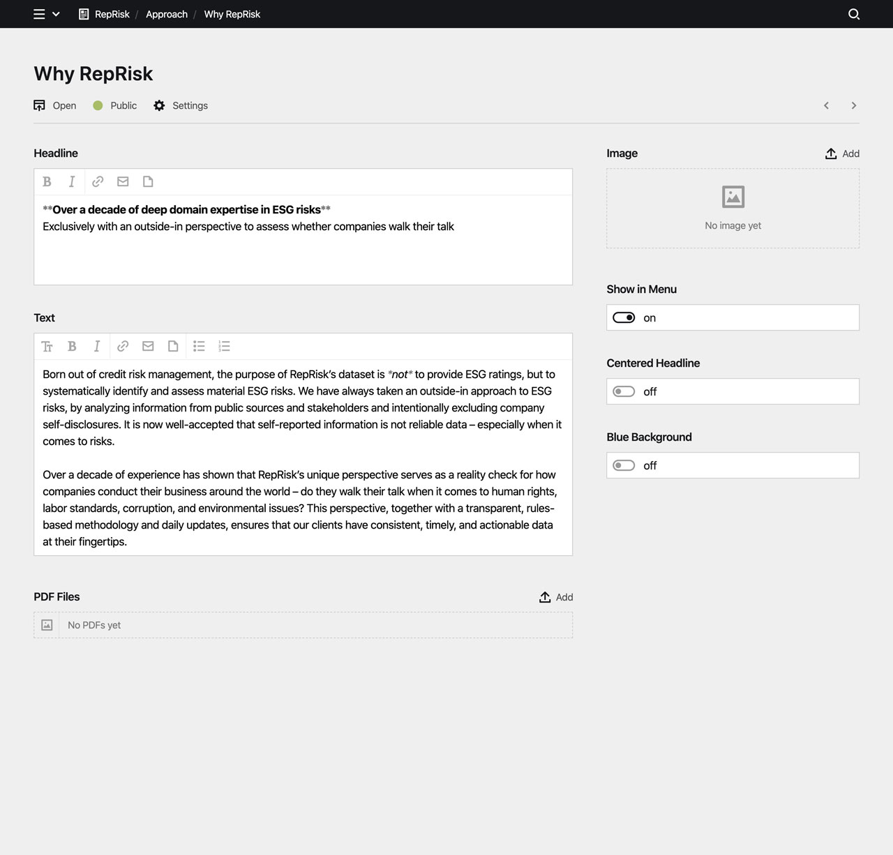 Backend screenshot of reprisk.com