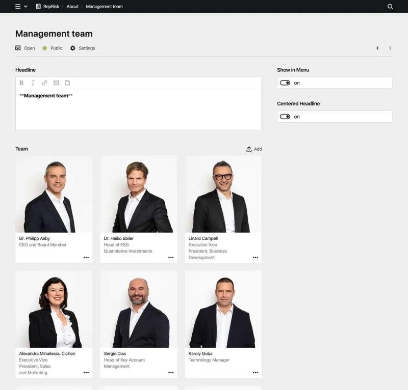 Backend screenshot of reprisk.com