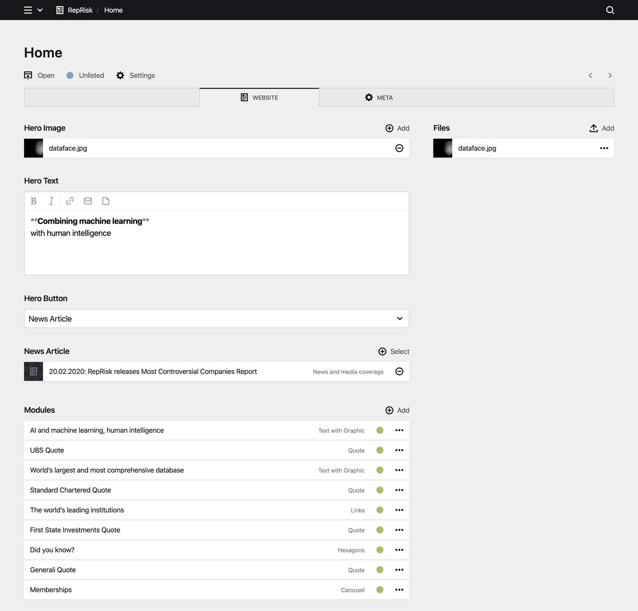 Backend screenshot of reprisk.com