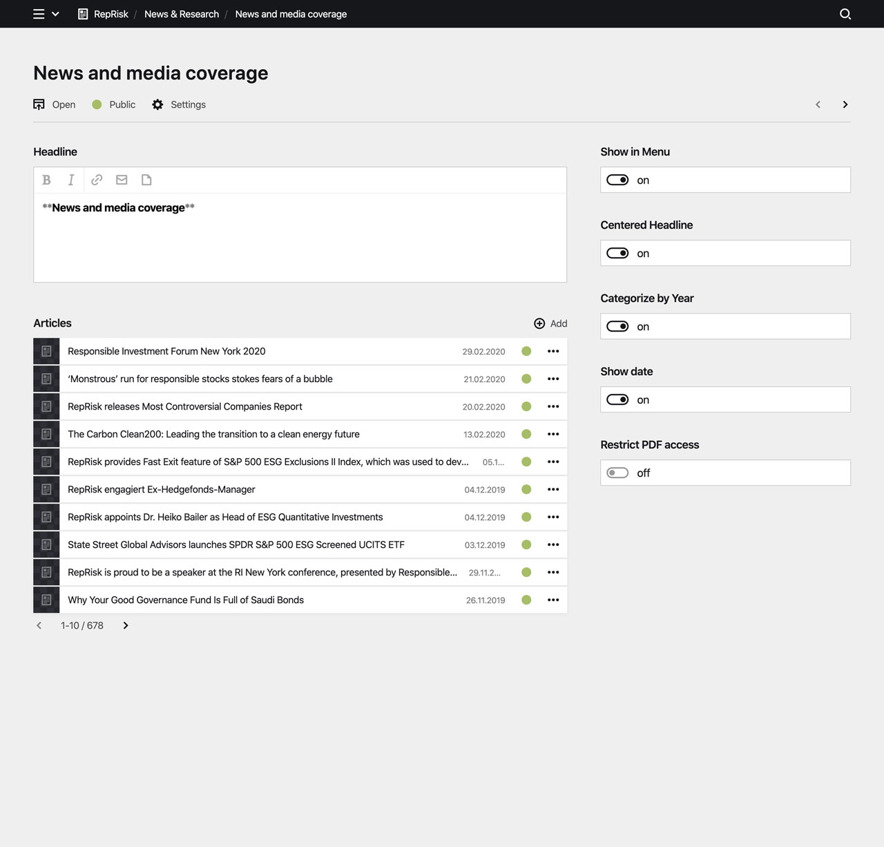 Backend screenshot of reprisk.com