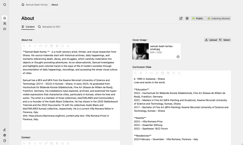 Backend screenshot of samuelbaahkortey.art