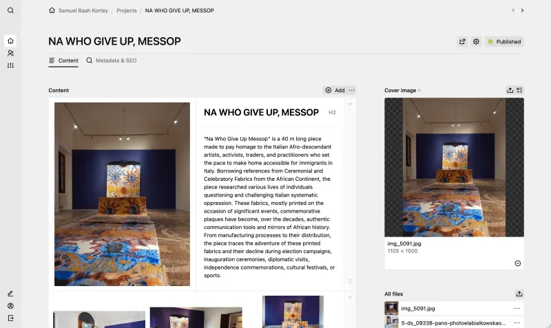 Backend screenshot of samuelbaahkortey.art