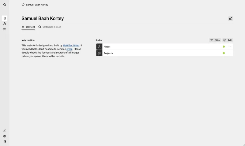 Backend screenshot of samuelbaahkortey.art