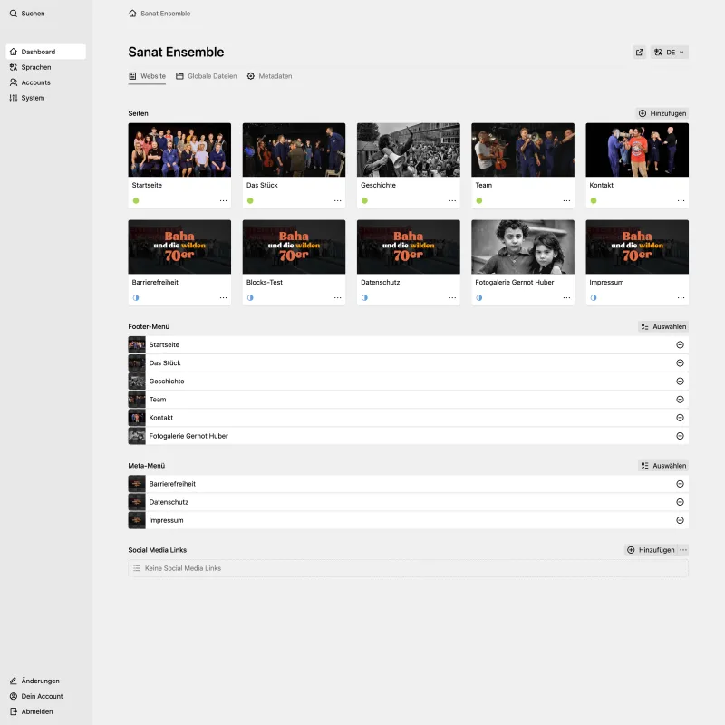 Backend screenshot of sanat-ensemble.de