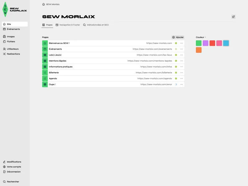 Backend screenshot of sew-morlaix.com