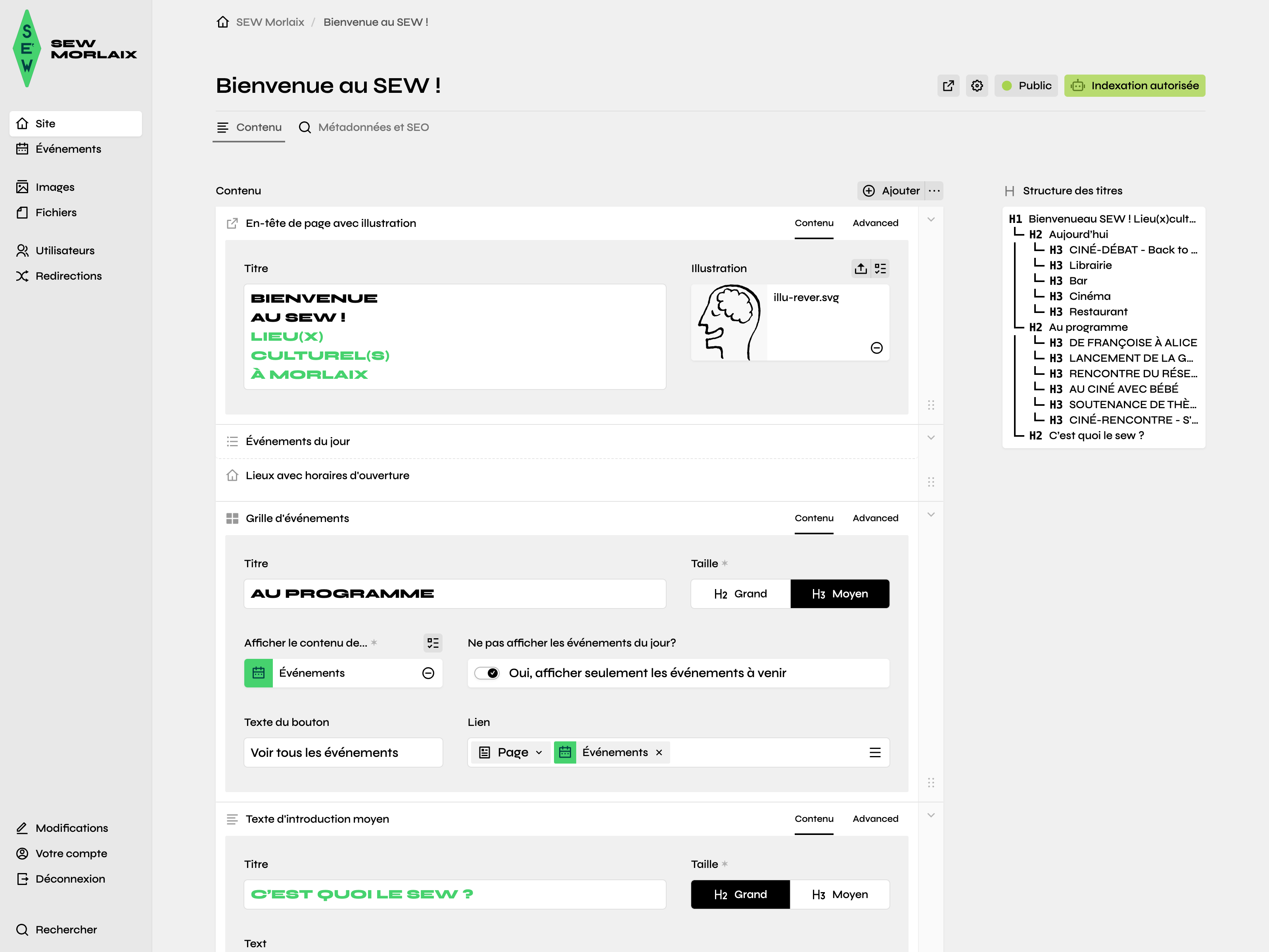 Backend screenshot of sew-morlaix.com