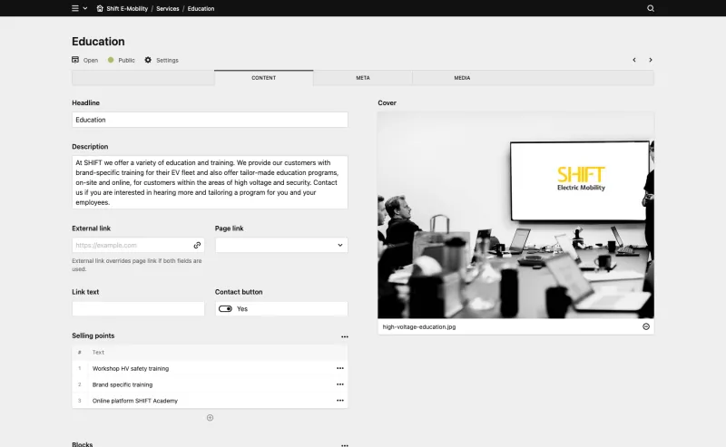 Backend screenshot of shiftemobility.com
