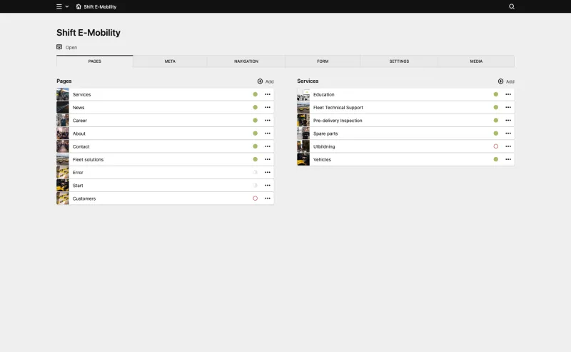 Backend screenshot of shiftemobility.com