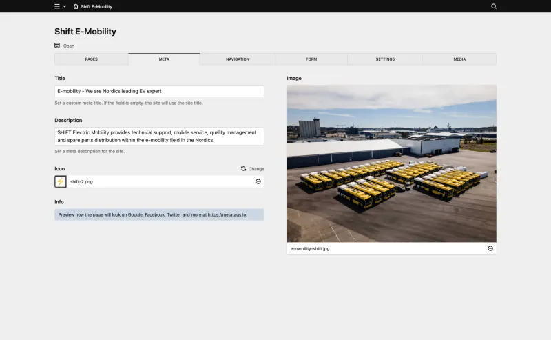 Backend screenshot of shiftemobility.com