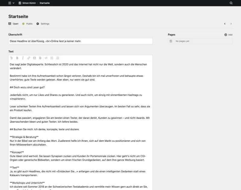 Panel screenshot of simonkuemin.ch