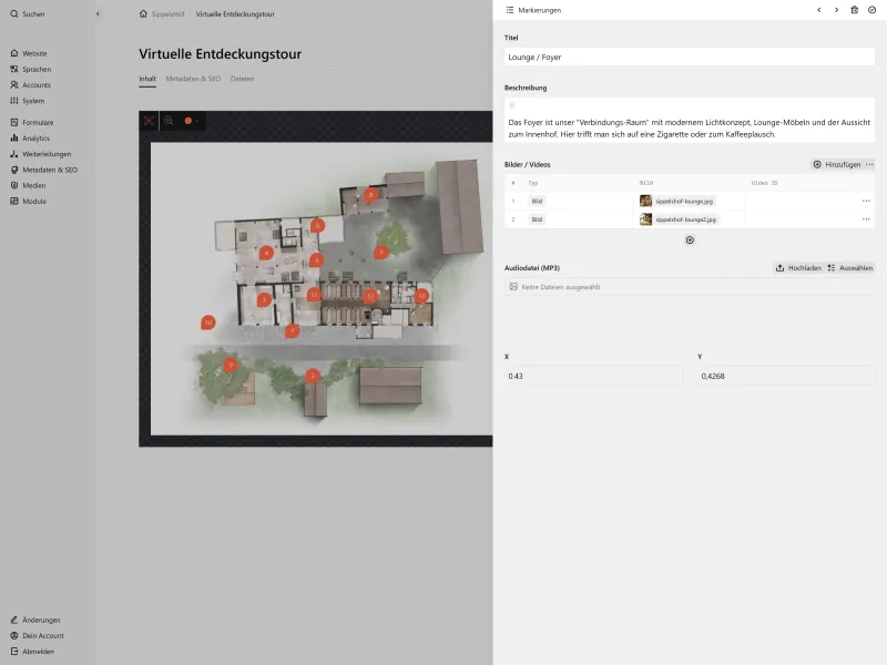Backend screenshot of sippelshof.de
