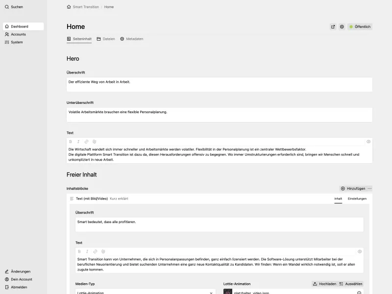 Backend screenshot of smart-transition.com