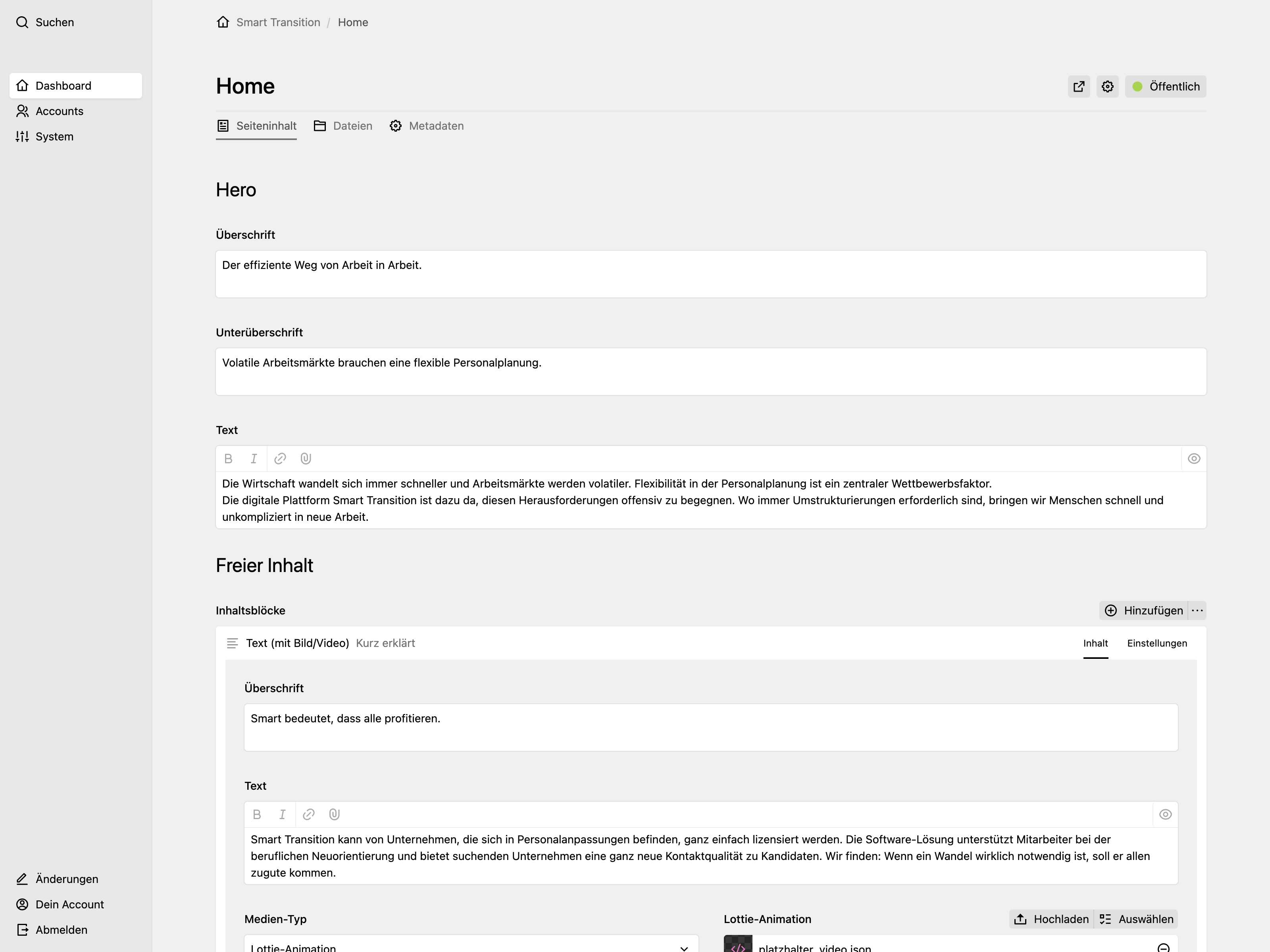 Backend screenshot of smart-transition.com