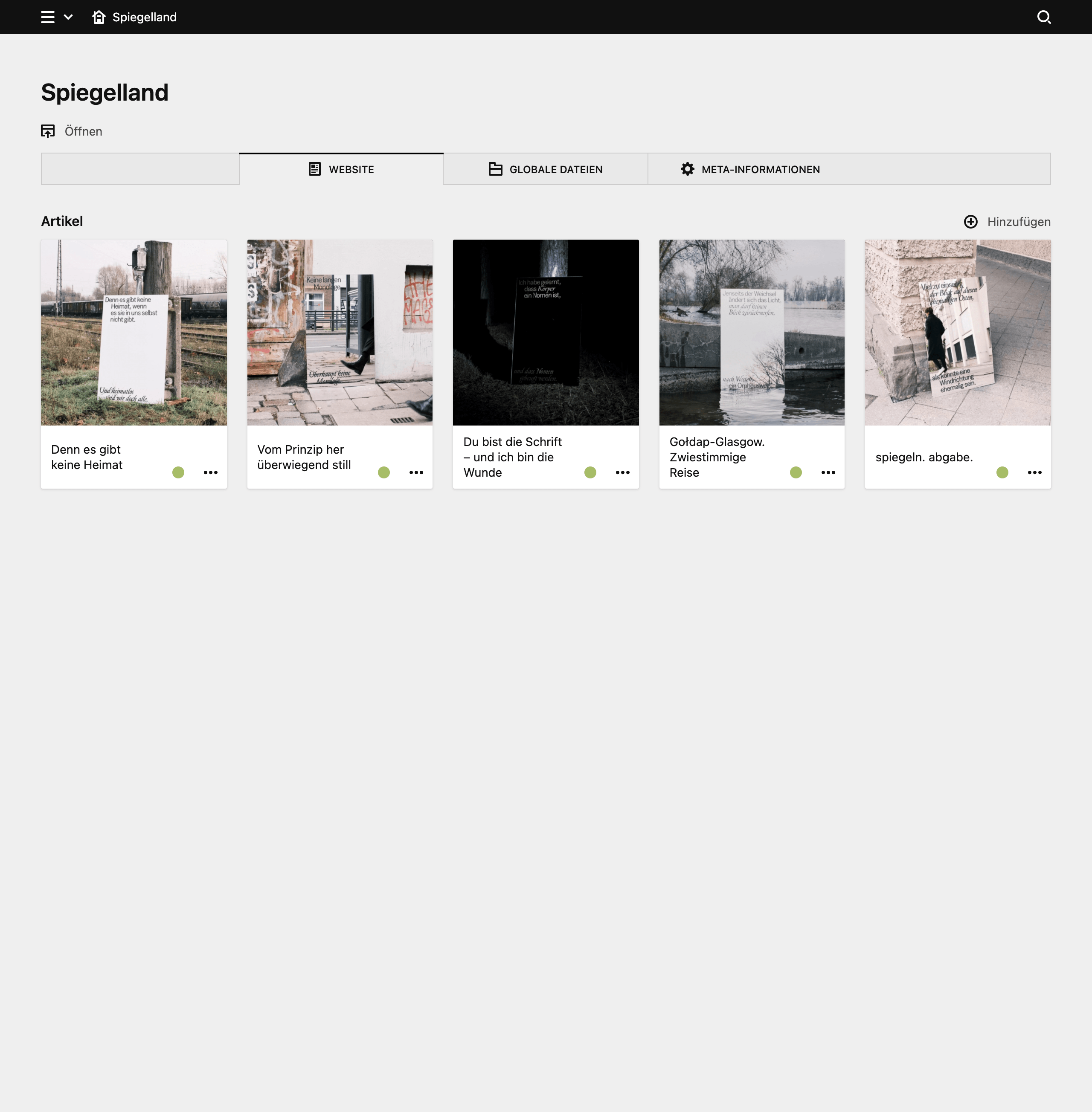 Backend screenshot of praeposition.com/spiegelland