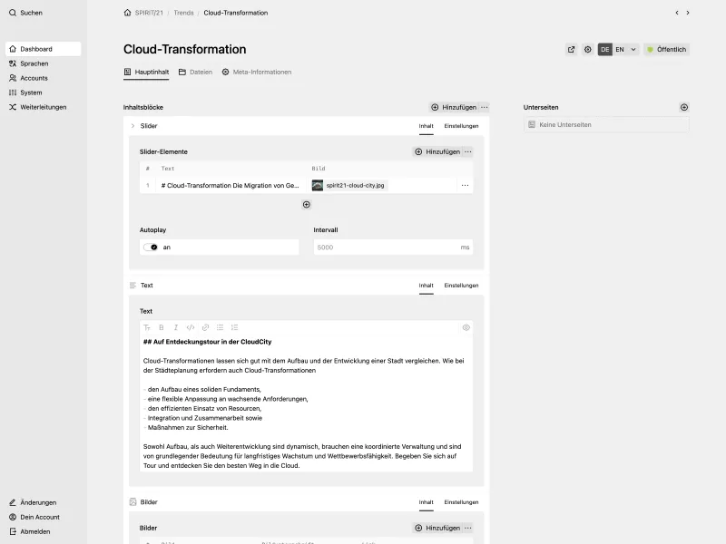 Backend screenshot of spirit21.com
