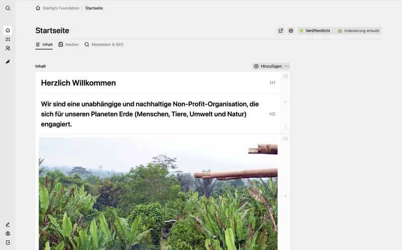 Backend screenshot of starlightfoundation.ch
