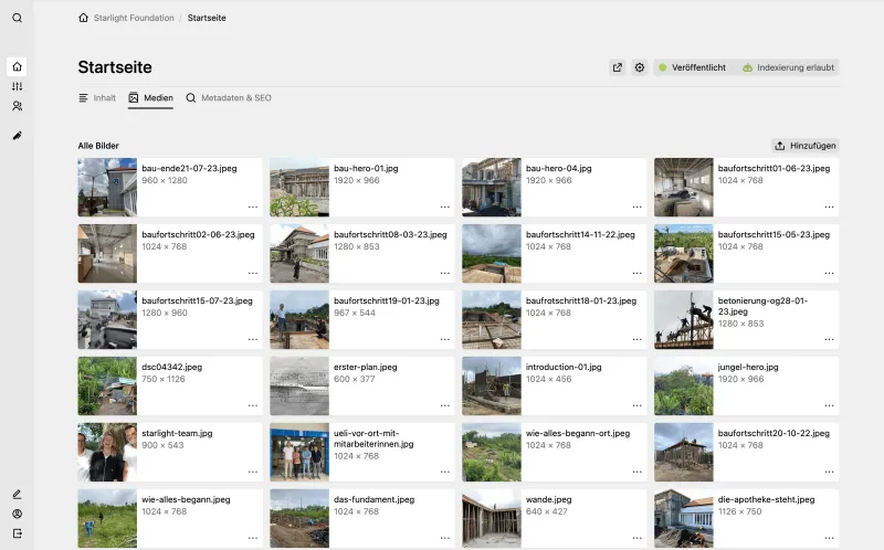 Backend screenshot of starlightfoundation.ch
