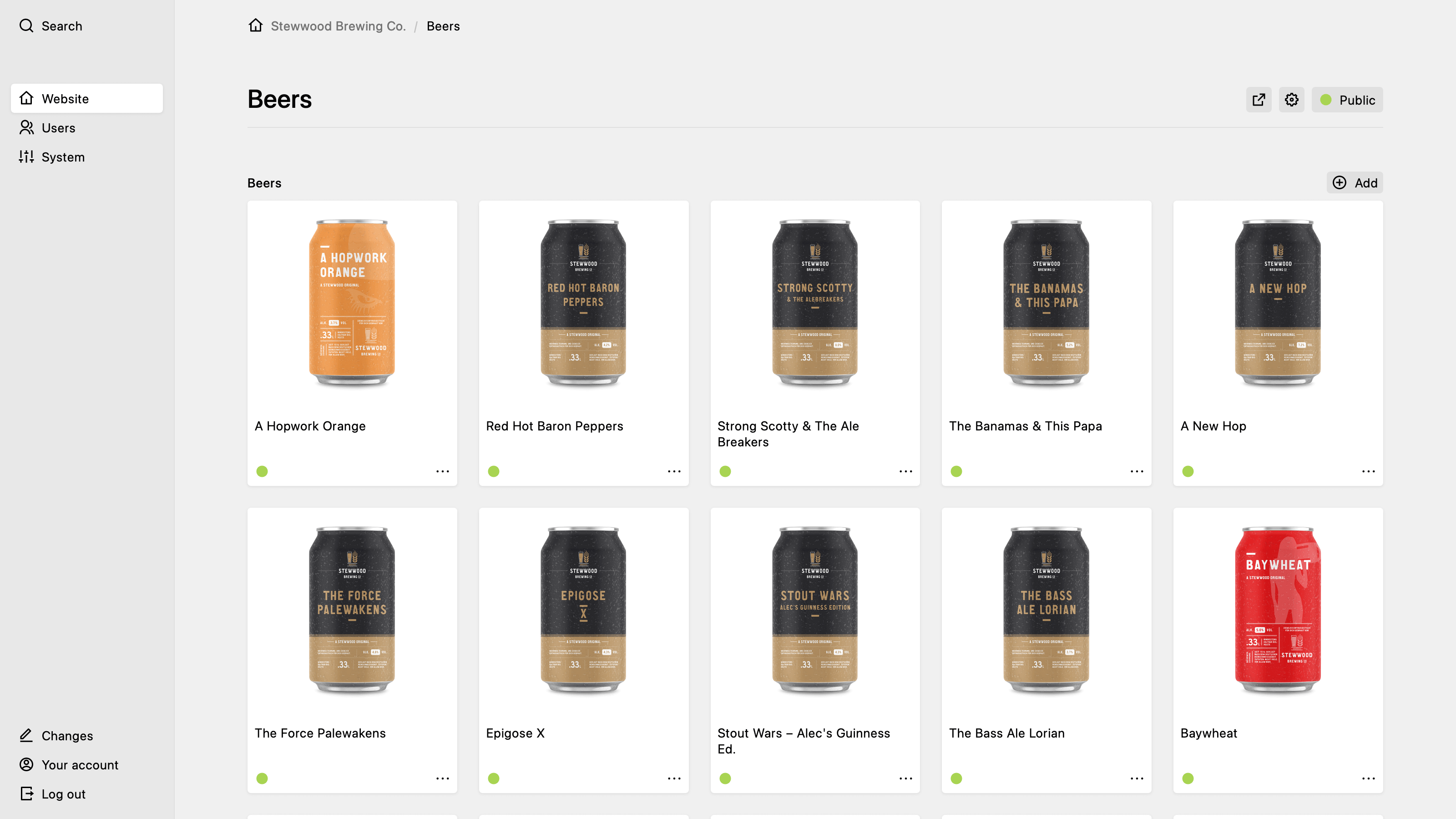 Backend screenshot of stewwood-brewing.co