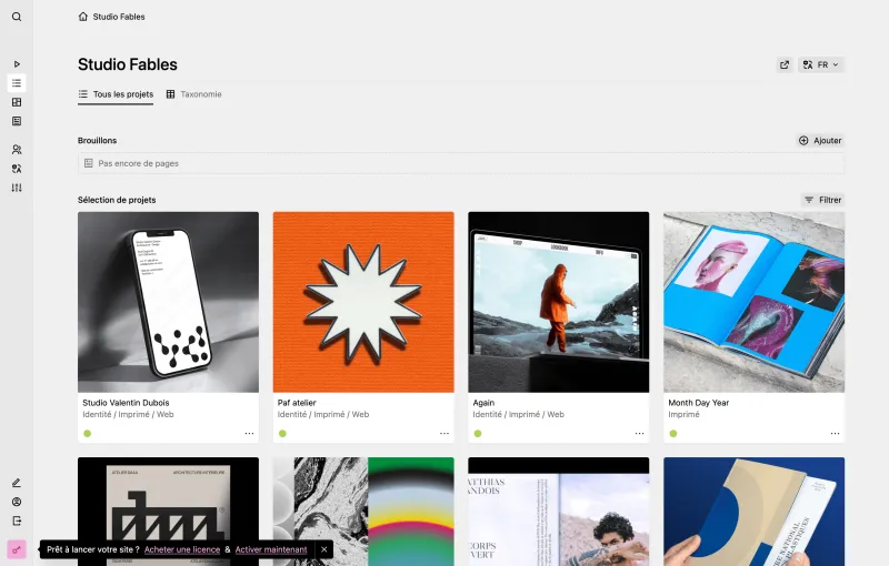 Backend screenshot of studiofables.com