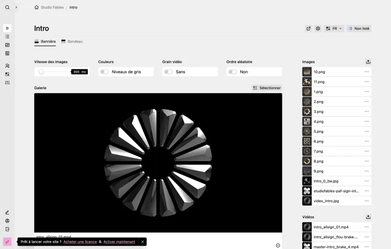 Backend screenshot of studiofables.com