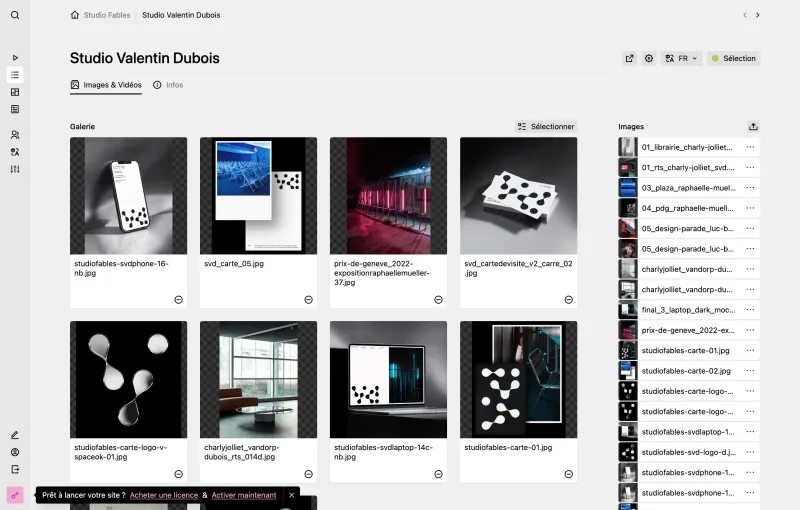 Backend screenshot of studiofables.com