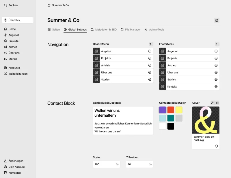 Backend screenshot of summer.co