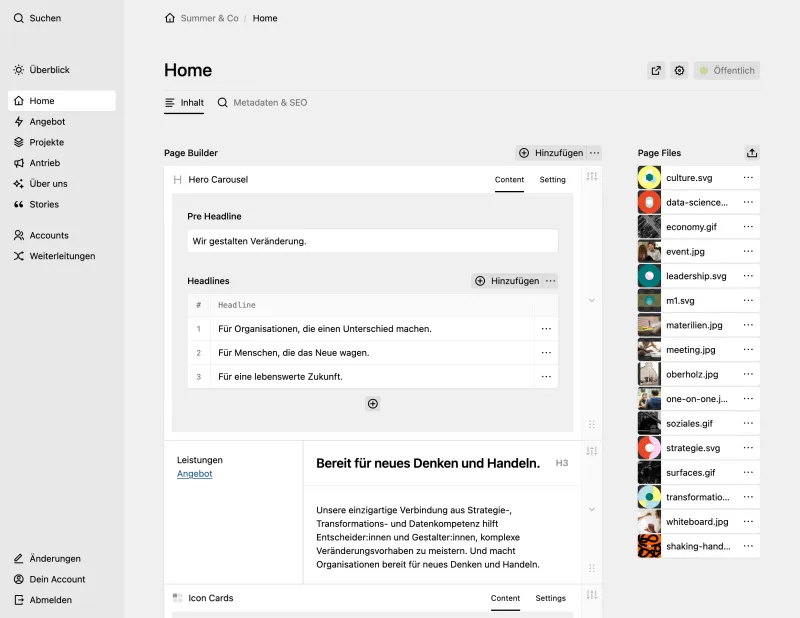 Backend screenshot of summer.co